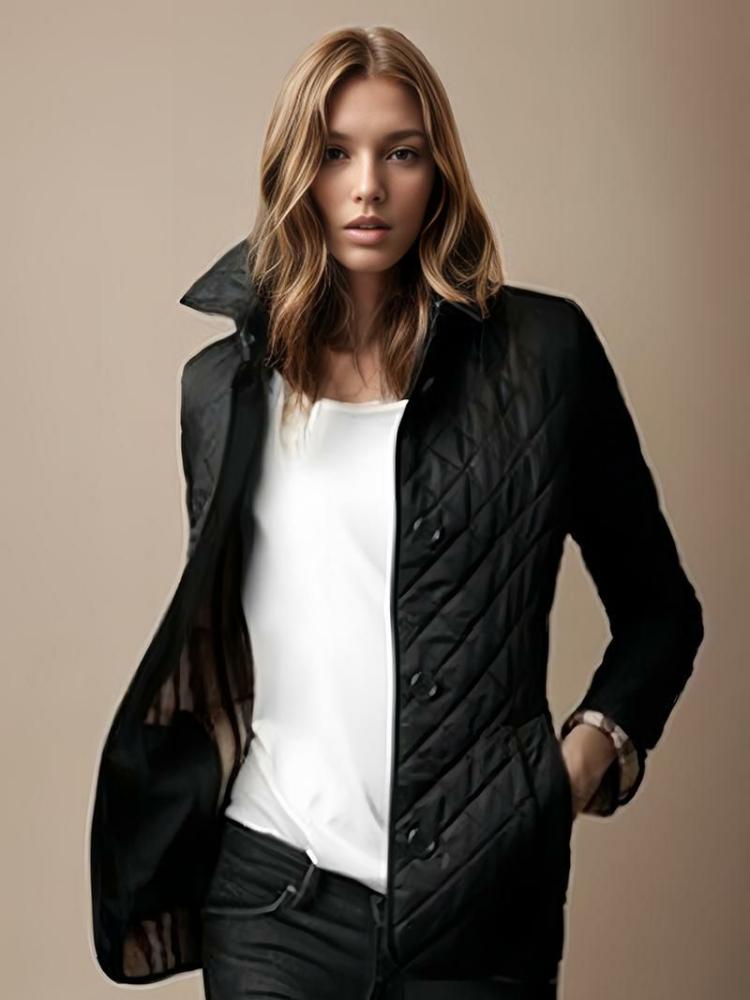 Outerwear |   Quilted Jacket Turndown Collar Padded Coat Spring Cozy Outerwear Clothing Outerwear