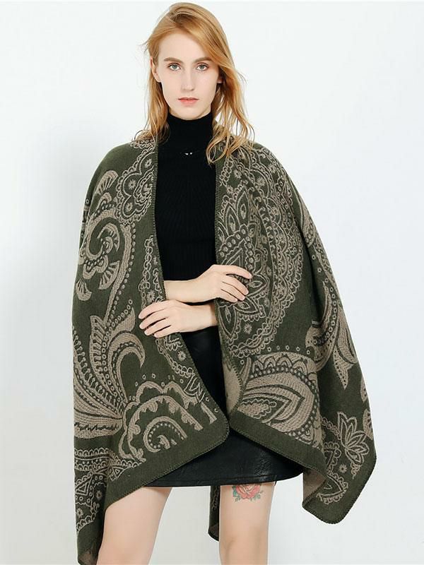 Outerwear |   Shawl Floral Print Fall Outerwear 2024 Clothing Outerwear