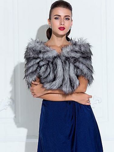 Outerwear |   Silver Gray Shawl Faux Fur Cover Ups For Women Clothing Outerwear