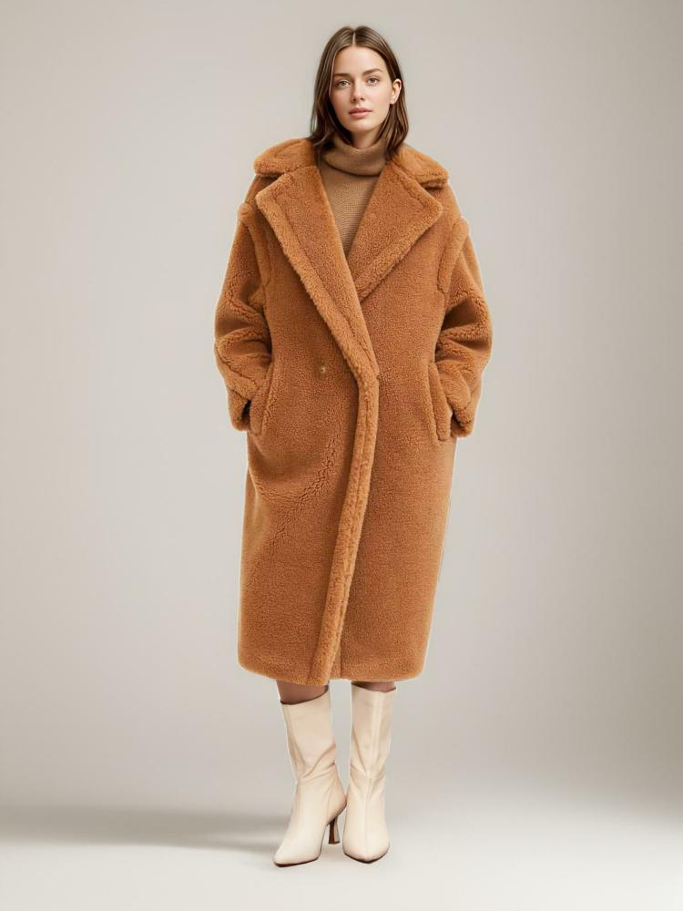 Outerwear |   Teddy Coat Notched Lapel Longline Faux Fur Outerwear For Women Clothing Outerwear