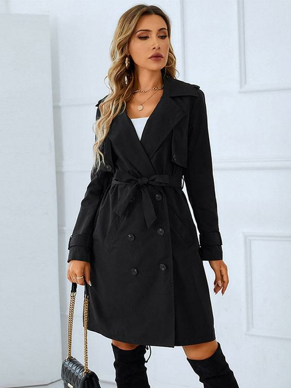 Outerwear |   Trench Coat For Woman Good Quality Turndown Collar Buttons Long Sleeves Winter Warm Outerwear Clothing Outerwear