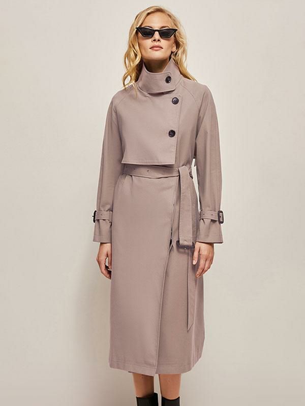 Outerwear |   Trench Coat For Woman Pink Turndown Collar Asymmetrical Outerwear Clothing Outerwear