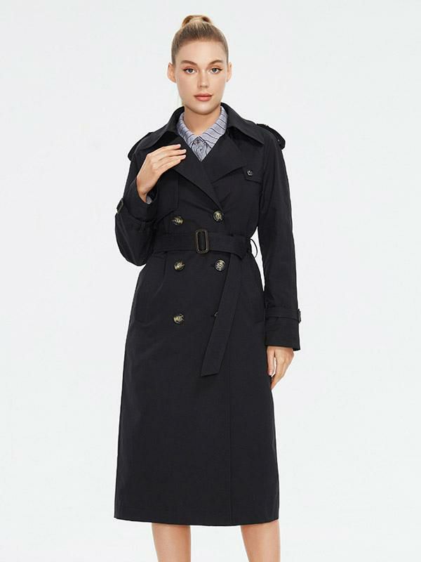 Outerwear |   Trench Coat Turndown Collar Double Breasted Belted Outerwear Clothing Outerwear