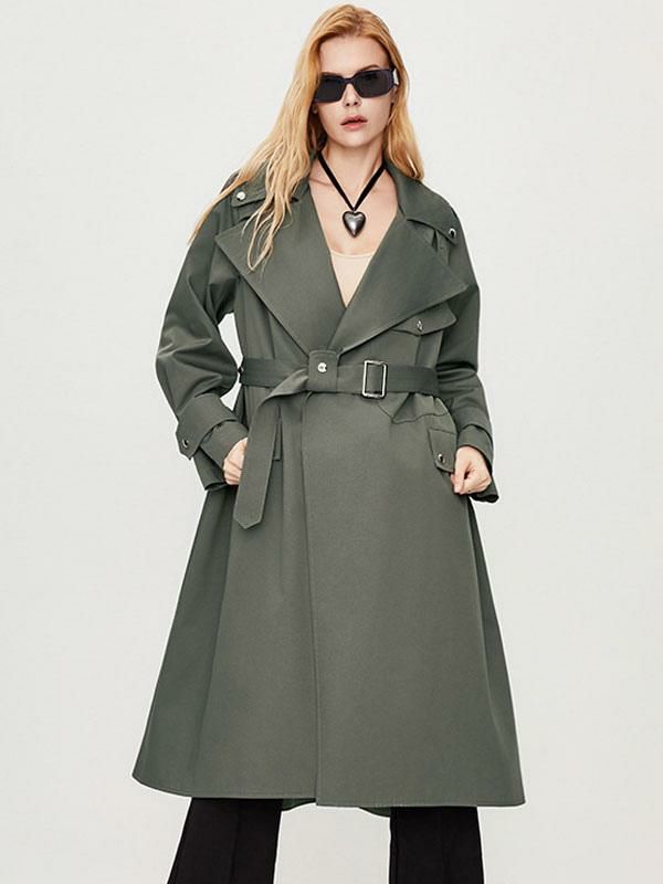 Outerwear |   Trench Coat Turndown Collar Long Sleeves Buttons Fall Outerwear Clothing Outerwear