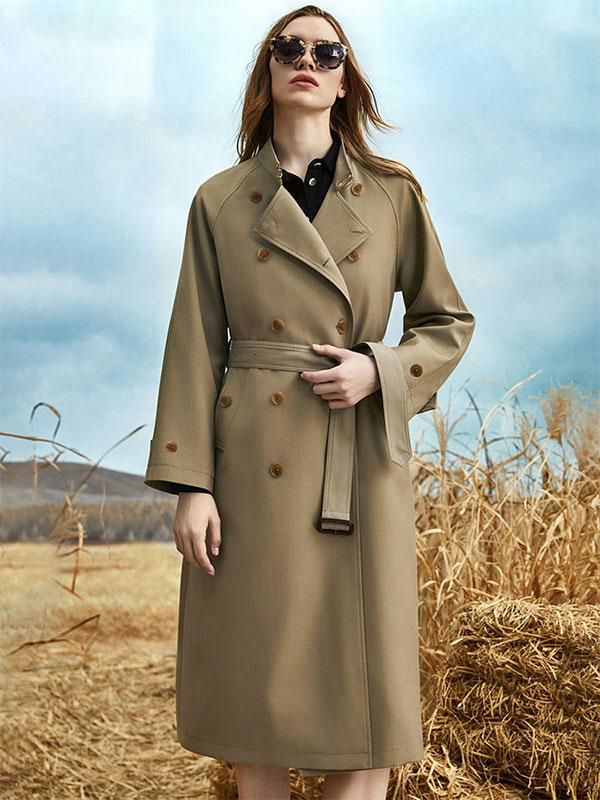 Outerwear |   Trench Coat Turndown Collar Long Sleeves Buttons Sash Outerwear Clothing Outerwear