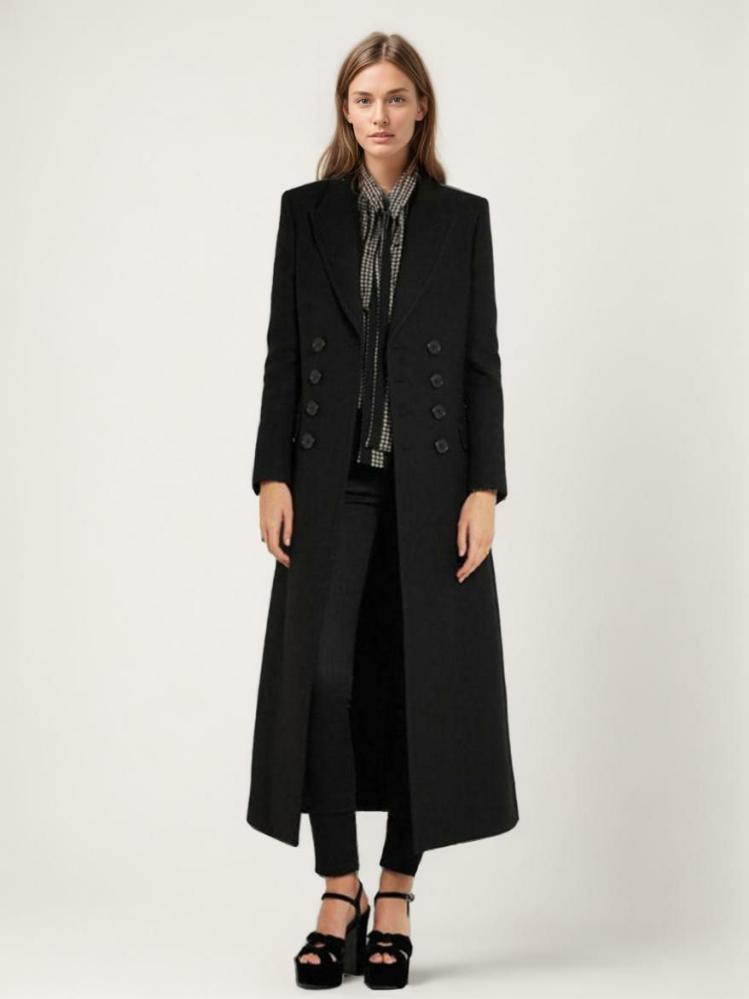 Outerwear |   Woman Outerwear Black Double-breasted Long Wrap Coat 2024 Clothing Outerwear