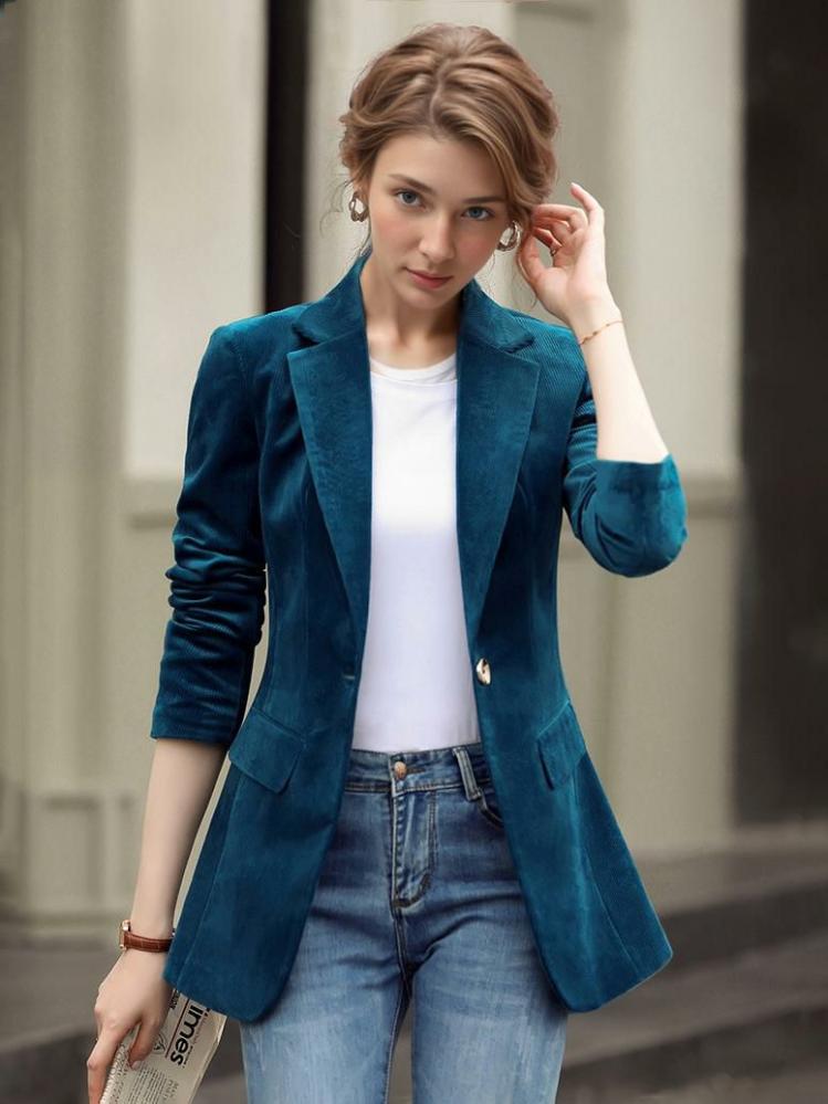 Outerwear |   Women Blazer Turndown Collar Long Sleeve Buttons Short Casual Blazers Cozy Active Outerwear Clothing Outerwear