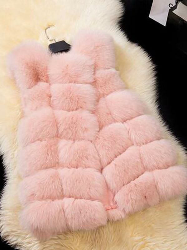 Outerwear |   Women Coats Pink Sleeveless Faux Fur Coat Layered Winter Coat Clothing Outerwear