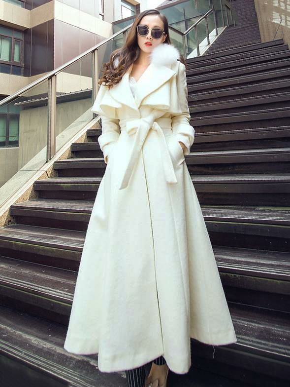 Outerwear |   Women Maxi Coat Faux Fur Collar Winter Wool Coat 2024 Clothing Outerwear