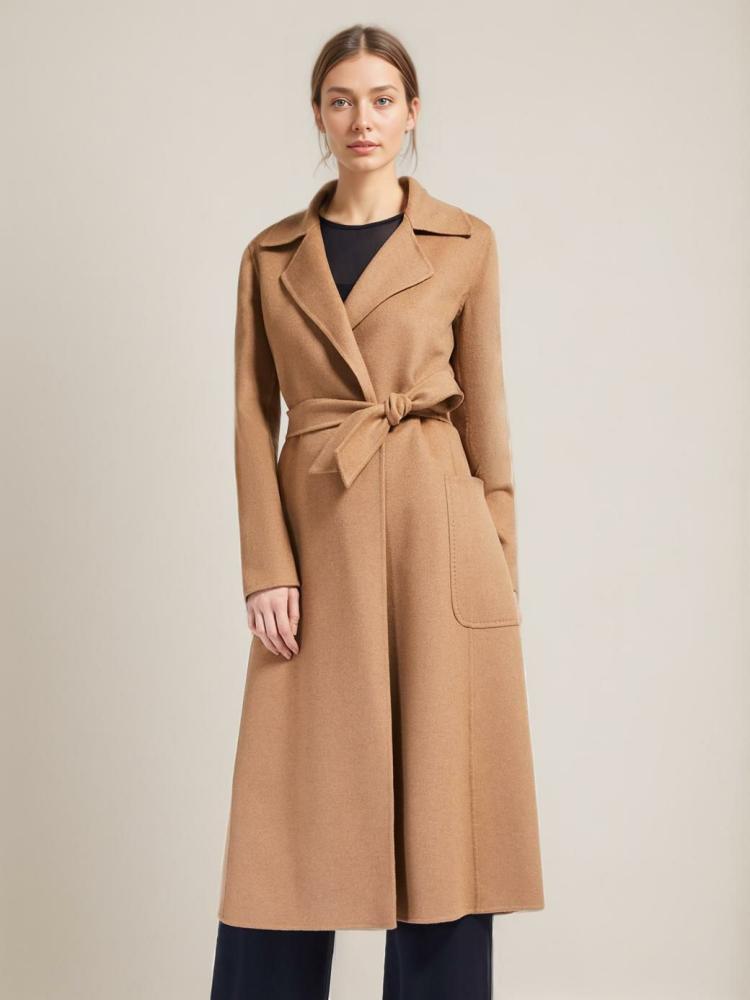 Outerwear |   Women Outerwear Lapel Sash Plain Fall Winter Daily Casual Coats Clothing Outerwear