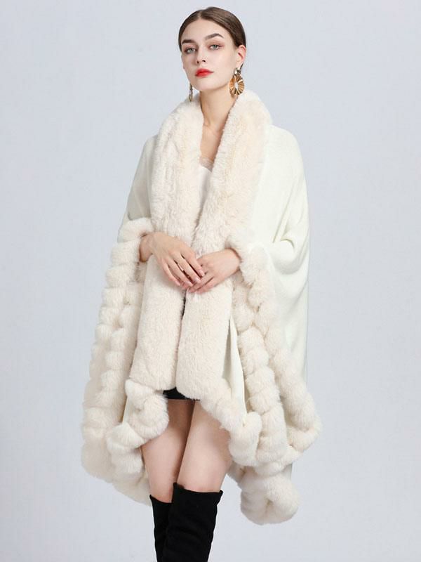 Outerwear |   Women Poncho Coat Faux Fur Cape Winter Outerwear 2024 Clothing Outerwear