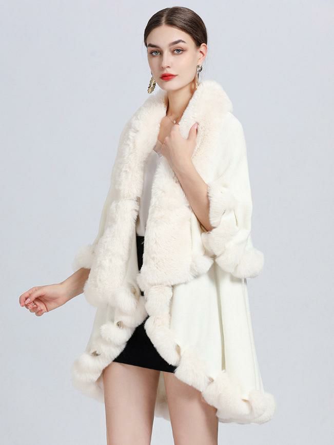 Outerwear |   Women Poncho Faux Fur Collar Cape Spring Outerwear Clothing Outerwear