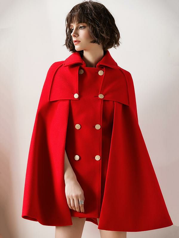 Outerwear |   Women Red Poncho Oversized Cape Coat Winter Outerwear 2024 Clothing Outerwear