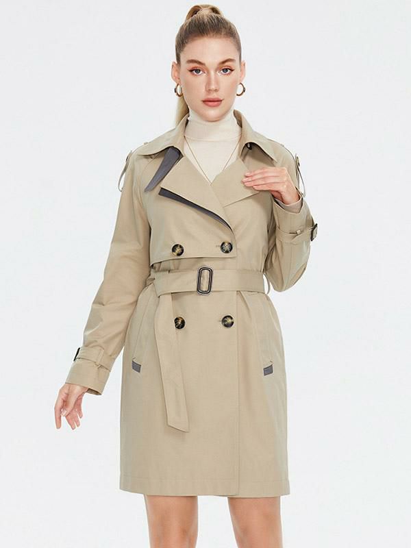 Outerwear |   Women Trench Coat Lapel Buttons Belted Windproof Outerwear Clothing Outerwear