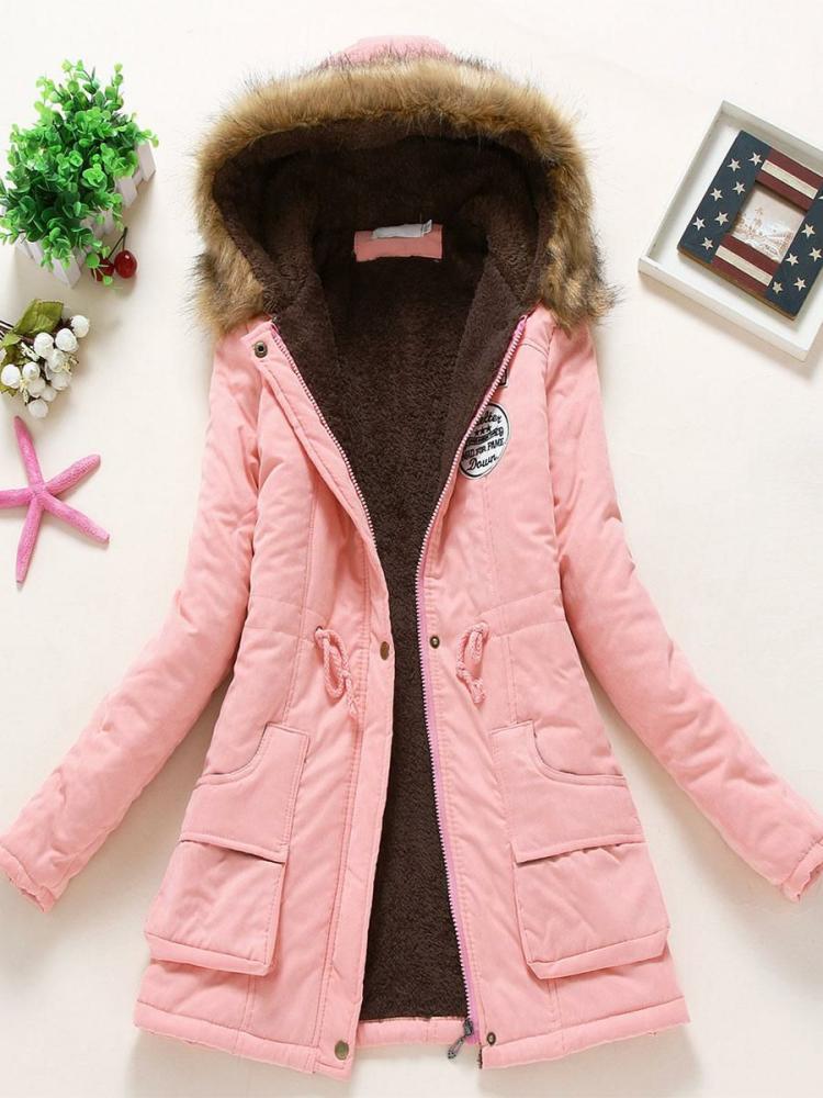 Outerwear |   Women Winter Coats Light Pink Hooded Cotton Outerwear Clothing Outerwear