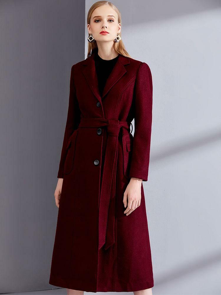 Outerwear |   Wool Wrap Coats Burgundy Notch Collar Winter Outerwear For Women Clothing Outerwear