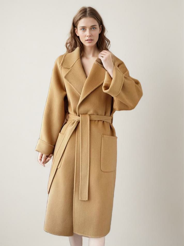 Outerwear |   Wrap Coat For Women Lapel Big Pockets Solid Color Winter Outerwear Clothing Outerwear