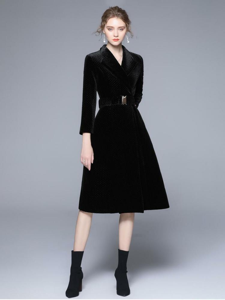 Outerwear |   Wrap Coat Turndown Collar Black Winter Outerwear Clothing Outerwear