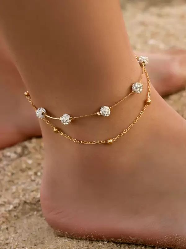 Swimsuits & Cover-Ups |   Anklet Crystal Metal Base Beaded Ankle Bracelet Clothing Swimsuits & Cover-Ups