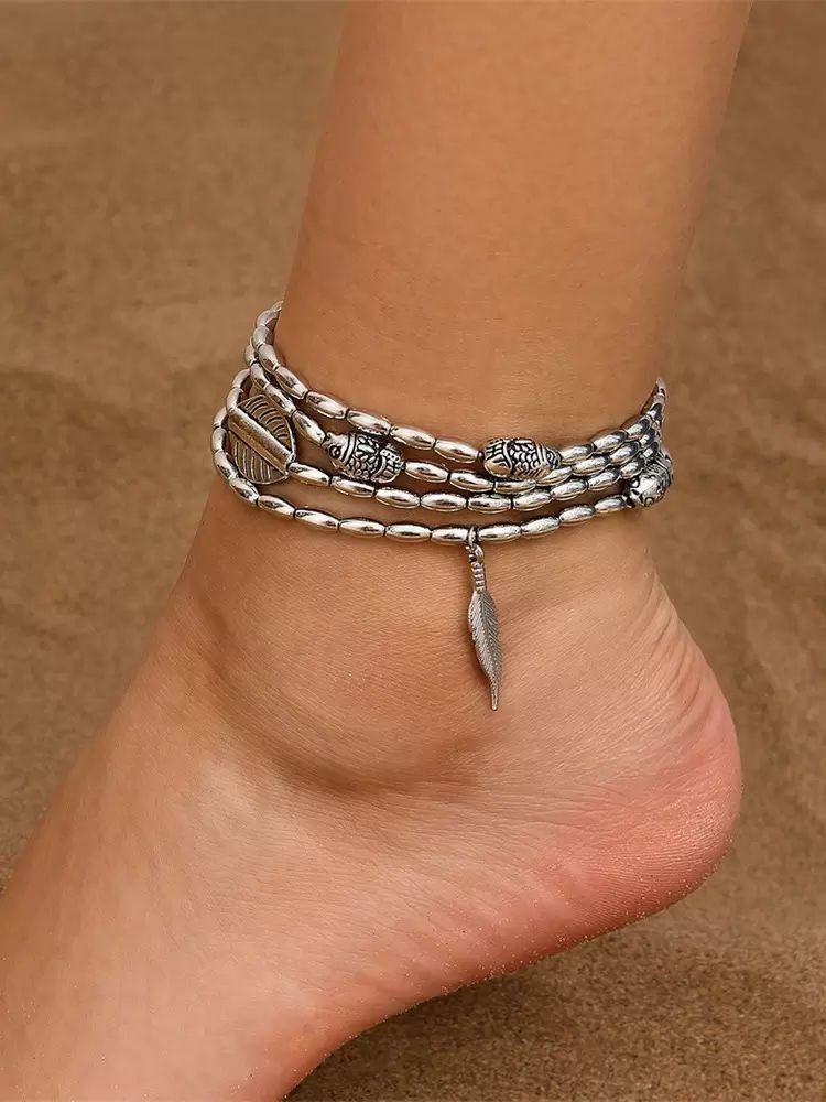 Swimsuits & Cover-Ups |   Anklet Feather Pendant Plated Boho-Inspired Ankle Bracelet Clothing Swimsuits & Cover-Ups