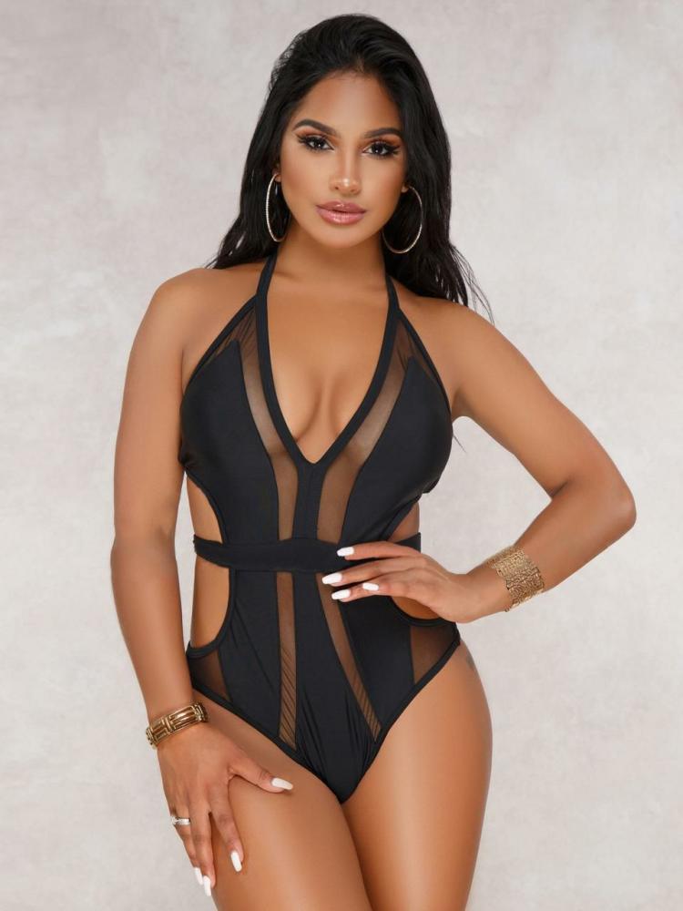 Swimsuits & Cover-Ups |   Monokini Swimsuit Halter Semi Sheer Sexy Bathing Suit For Women Clothing Swimsuits & Cover-Ups