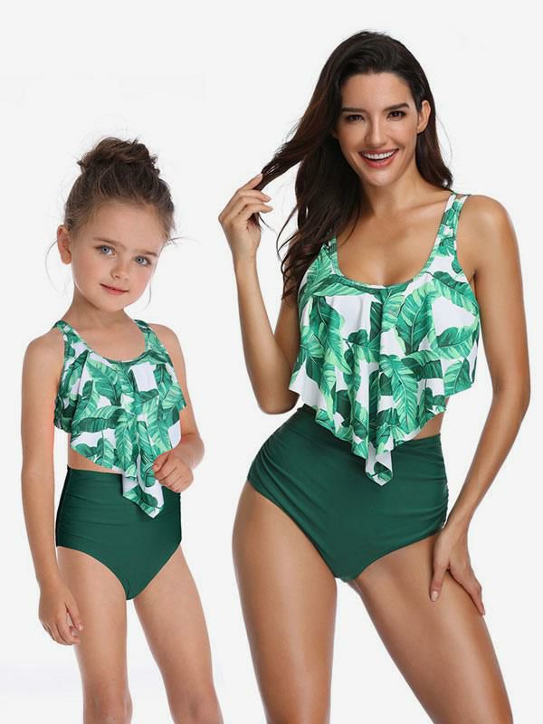 Swimsuits & Cover-Ups |   Two Piece Swimsuits For Women Pink Floral Print Ruffles Jewel Neck Backless Summer Sexy Bathing Suits Clothing Swimsuits & Cover-Ups