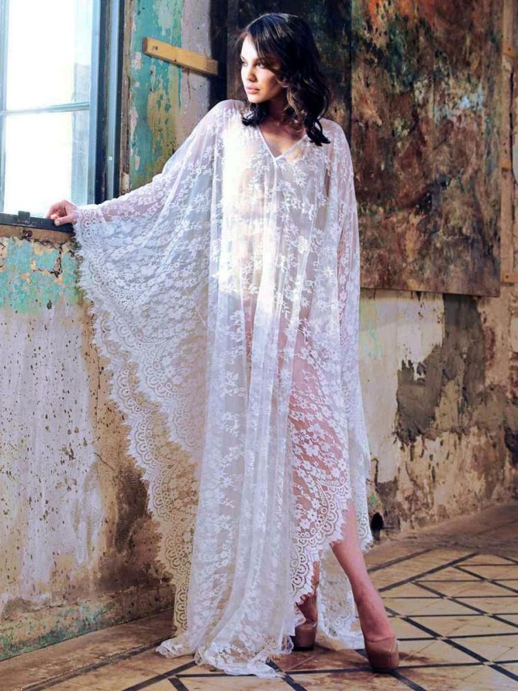 Swimsuits & Cover-Ups |   White Cover Ups Lace V-neck Bridal Nightgown Beach Vacation Bohemian Long Dress For Women Clothing Swimsuits & Cover-Ups