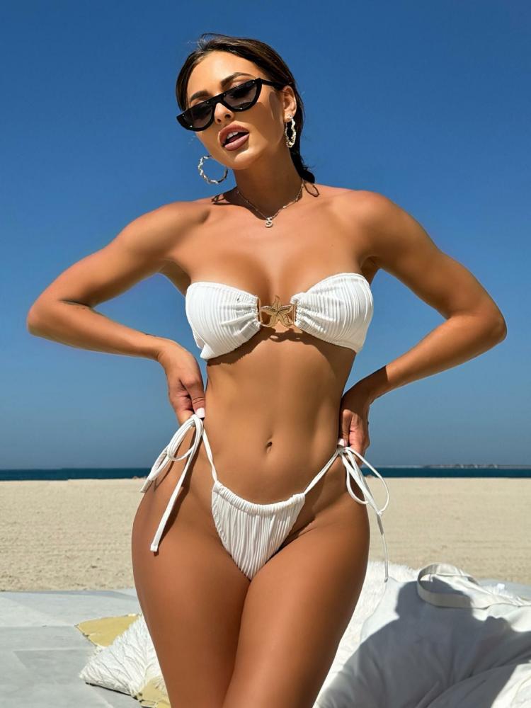 Swimsuits & Cover-Ups |   Women Bikini Swimsuit White Lace Up Raised Waist Summer Beach Bathing Suits Clothing Swimsuits & Cover-Ups