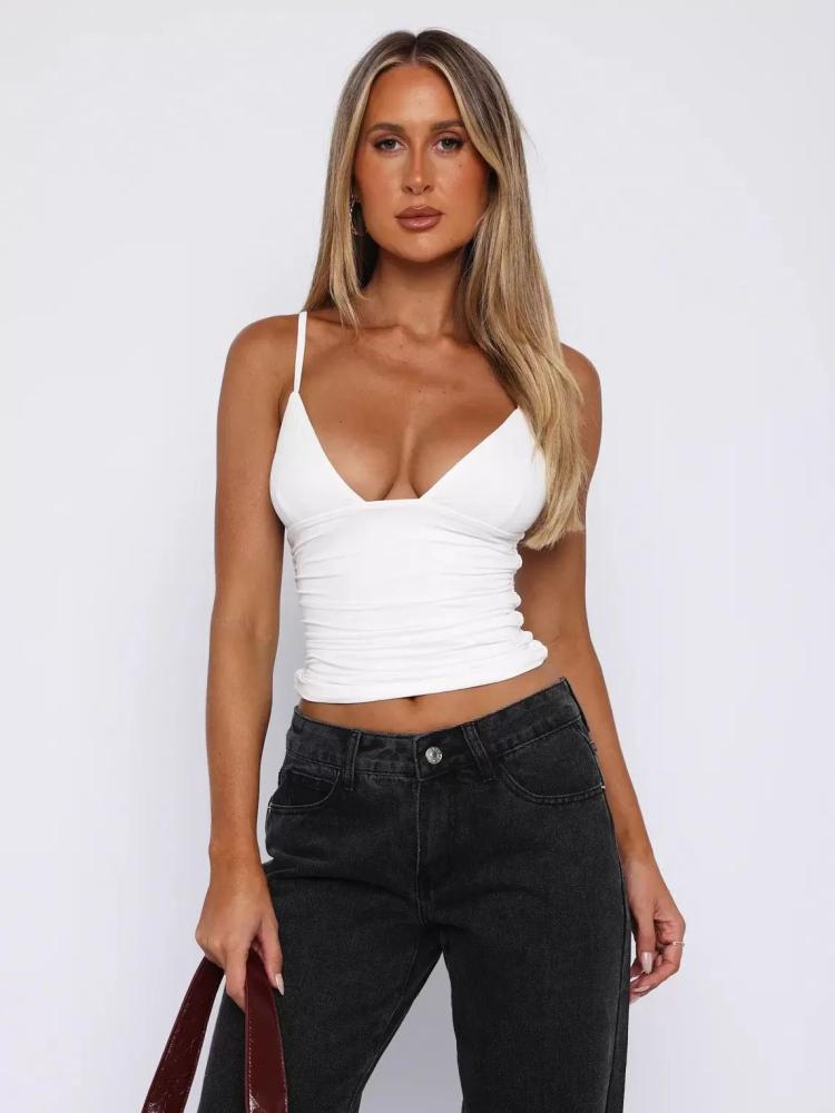 Tops |   Black Cami Top Straps Neck Chic Polyester Women Camis Clothing Tops