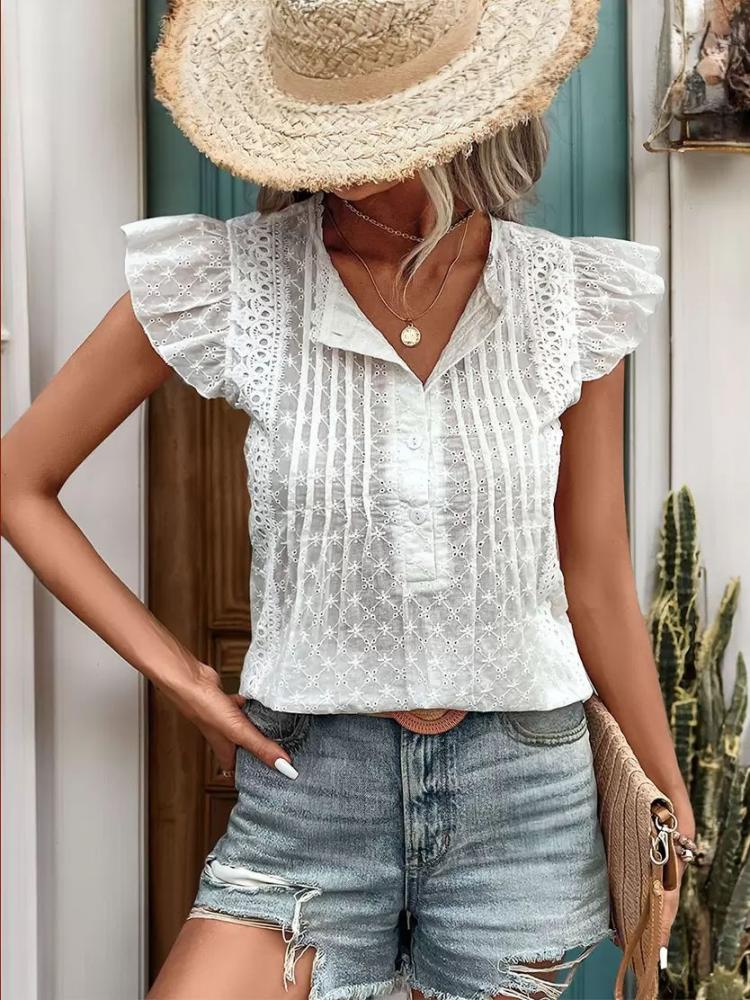 Tops |   Blouse Ruffles Sleeves Buttons Boho-Inspired Summer Casual Blouse Clothing Tops