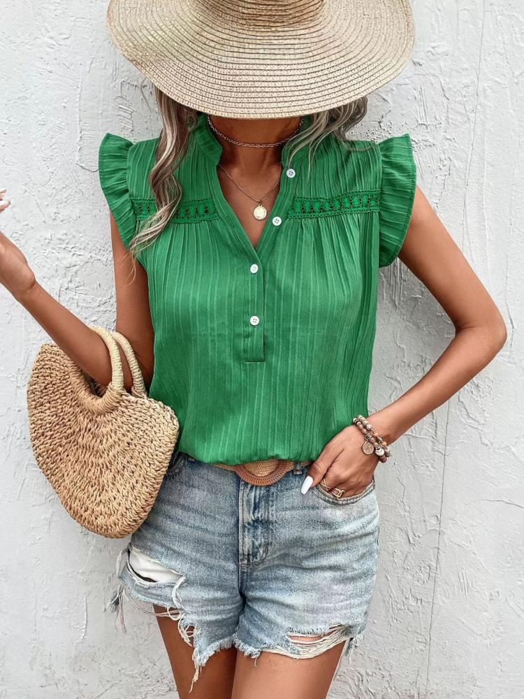 Tops |   Blouse Ruffles Sleeves Buttons Boho-Inspired Summer Casual Blouse Clothing Tops