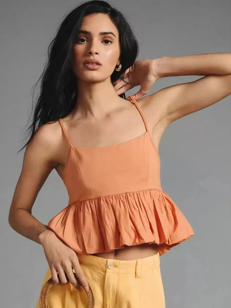 Tops |   Orange Cami Top Straps Neck Chic Polyester Women Camis Clothing Tops