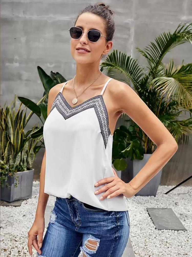 Tops |   White Cami Top V-Neck Sleeveless Camis For Women Clothing Tops