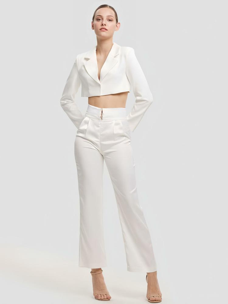 Two Piece Sets |   Blazer And Pant Set White High Waist Two Piece Sets 2024 Clothing Two Piece Sets