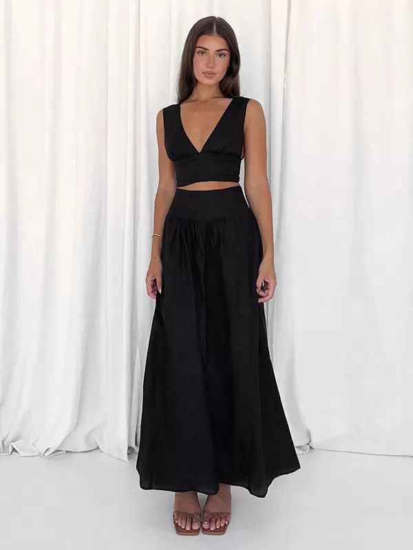 Two Piece Sets |   Skirt Set Black Street Wear Polyester Pleated Chic Clothing Two Piece Sets