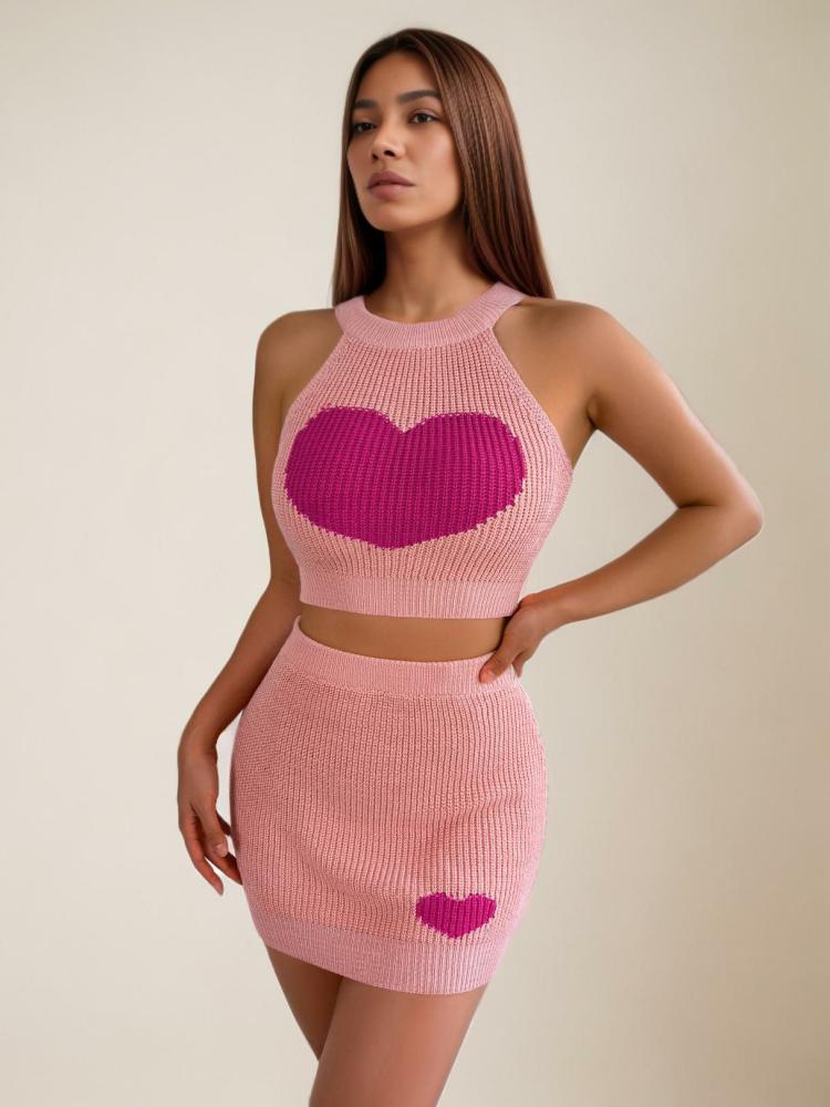 Two Piece Sets |   Skirt Set Heart Printed Sleeveless Top Mini Bottom Sexy Outfit Clothing Two Piece Sets