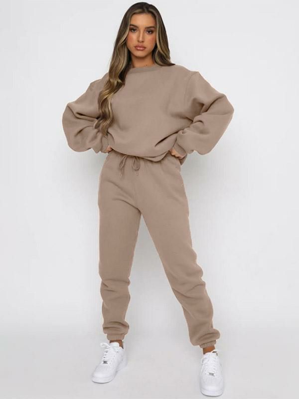 Two Piece Sets |   Solid Color Tracksuit Drop Shoulder Top And Tapered Fit Bottom Set Clothing Two Piece Sets