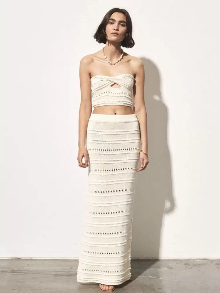 Two Piece Sets |   Strapless Skirt Set Cutout Backless Full Skirt Summer Beach 2 Pieces Set Clothing Two Piece Sets