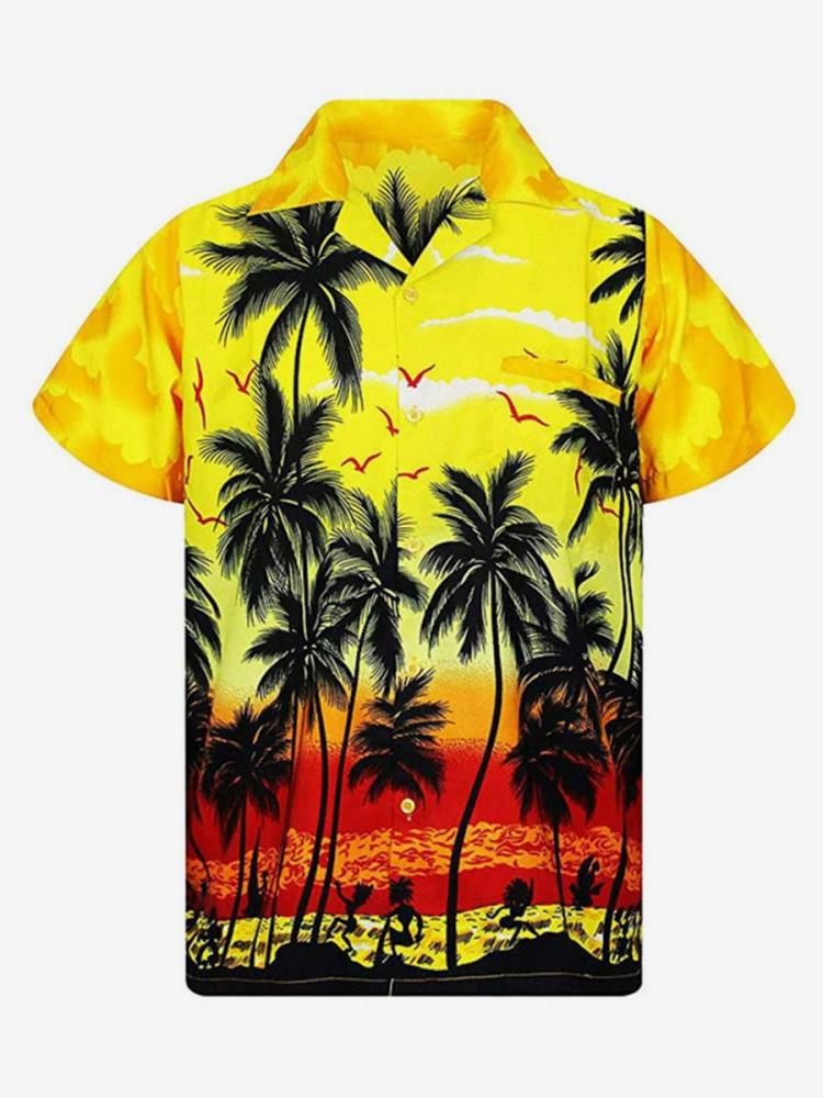 Men’s Clothing |   Casual Shirt For Man Chic Printed Yellow Shirts Clothing Men's Clothing