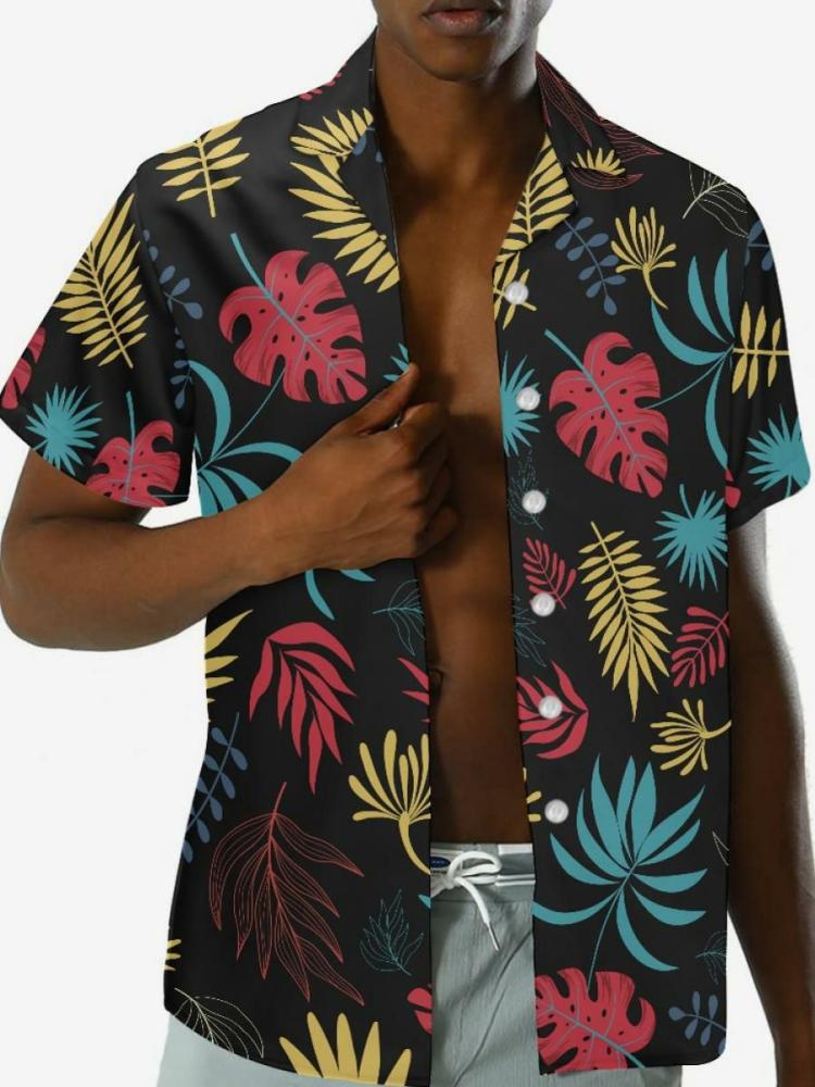 Men’s Clothing |   Short-sleeved Casual Shirt Black Tropical Printed Hawaii Top Clothing Men's Clothing