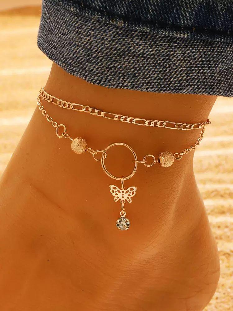 Swimsuits & Cover-Ups |   Anklet Butterfly Crystal Pendant Openwork Stylish Ankle Bracelet Clothing Swimsuits & Cover-Ups