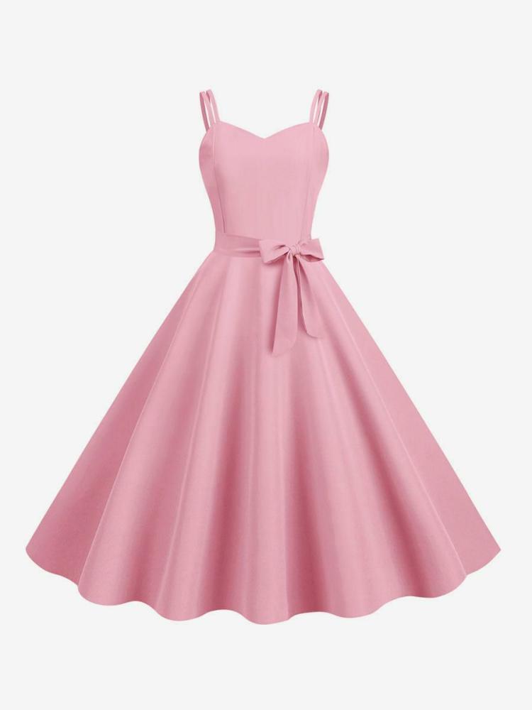 Dresses |   Retro Dress 1950s Sweetheart Neck Sash Sleeveless Medium Rockabilly Dress